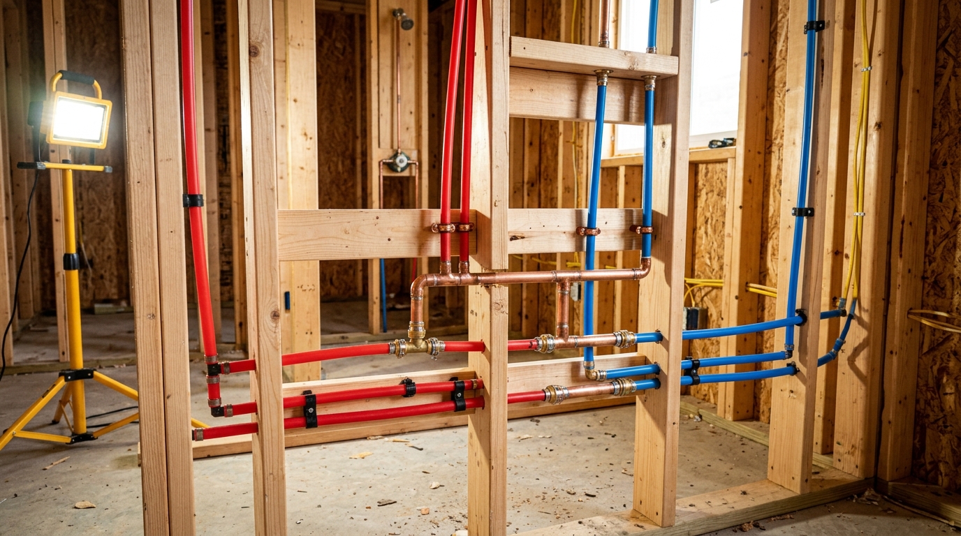 Newly installed residential PEX water distribution manifolds
