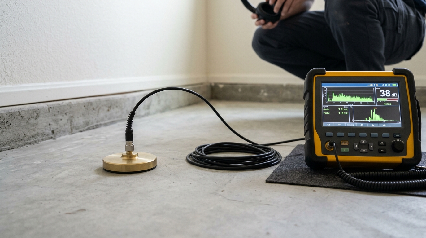 Acoustic ground sensor detecting water leak under concrete foundation slab